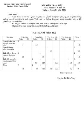 Đề kiểm tra Tiết 67 môn Hình học Lớp 7 - Năm học 2015-2016 - Trường THCS Phụng Châu (Có đáp án)